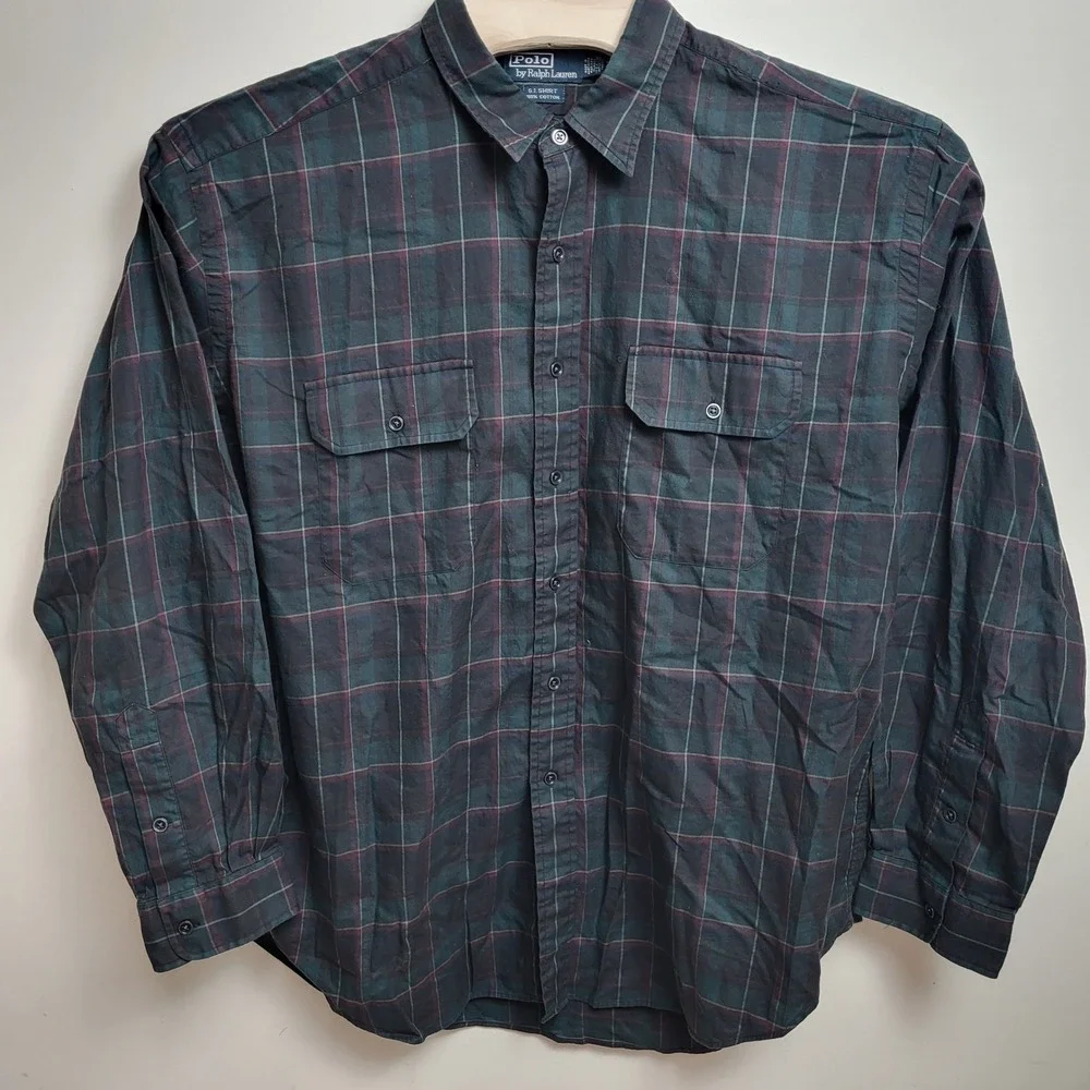 Polo Ralph Lauren GI Shirt‎ Men's XXL Plaid Long Sleeve Button Down 100 Cotton